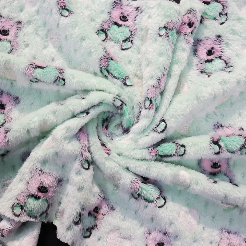 Reliëf teddybeer bedrukte koraal fleece stof