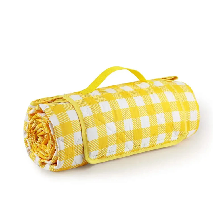 100% polyester geel geruit picknickdeken